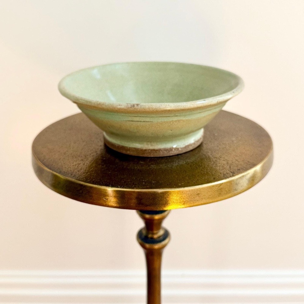 Studio Pottery Catchall Bowl Signed Artisan Signed Celadon Green ~ 6.5"